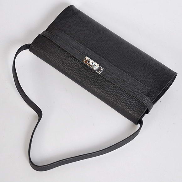 AAA Hermes Kelly 26CM Shoulder Bag Clemence Black 60699 On Sale - Click Image to Close